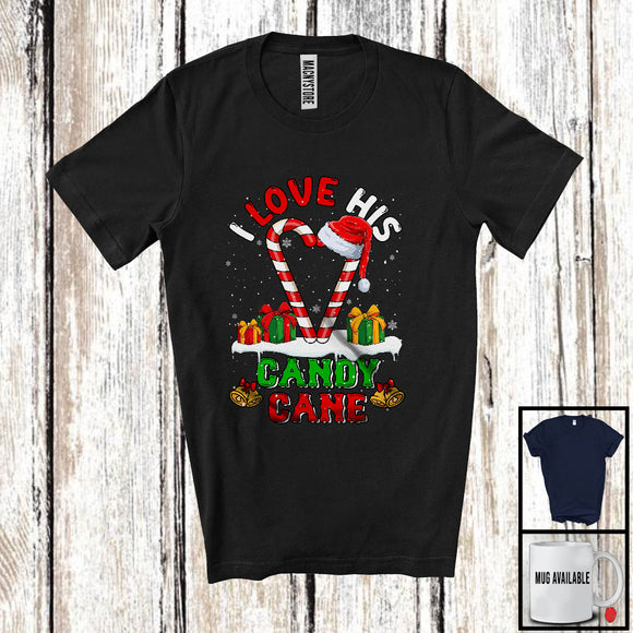 MacnyStore - I Love His Candy Cane; Sarcastic Christmas Adult Santa Candy Cane; X-mas Couple Snowing T-Shirt