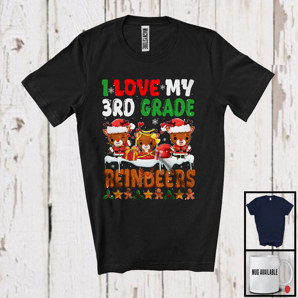 MacnyStore - I Love My 3rd Grade Reindeers, Lovely Christmas Three Reindeers Snowing, Teaching Teacher Group T-Shirt