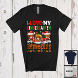 MacnyStore - I Love My Kindergarten Reindeers, Lovely Christmas Three Reindeers Snowing, Teaching Teacher Group T-Shirt