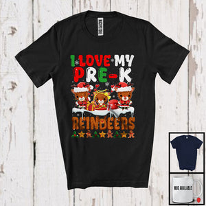 MacnyStore - I Love My Pre-K Reindeers, Lovely Christmas Three Reindeers Snowing, Teaching Teacher Group T-Shirt