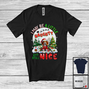 MacnyStore - I May Be A Little Naughty But Still Nice; Humorous Christmas Beagle Santa; X-mas Moon T-Shirt