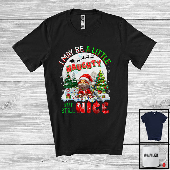 MacnyStore - I May Be A Little Naughty But Still Nice; Humorous Christmas Bearded Dragon Santa; X-mas Moon T-Shirt