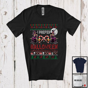 MacnyStore - I Prefer Halloween; Humorous Christmas Sweater Witch Candy Cane Snowing; Family Group T-Shirt