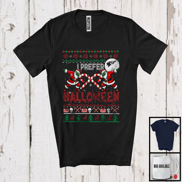 MacnyStore - I Prefer Halloween; Humorous Christmas Sweater Zombie Santa Candy Cane Snowing; Family Group T-Shirt