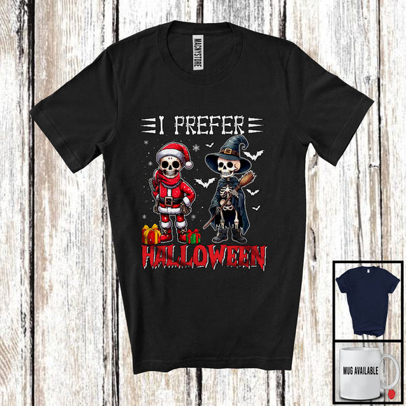 MacnyStore - I Prefer Halloween; Scary Christmas Santa Witch Skeletons; Snow Matching Family Group T-Shirt