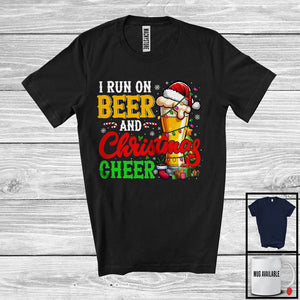 MacnyStore - I Run On Beer And Christmas Cheer; Humorous X-mas Lights Santa Beer; Drinking Drunker T-Shirt