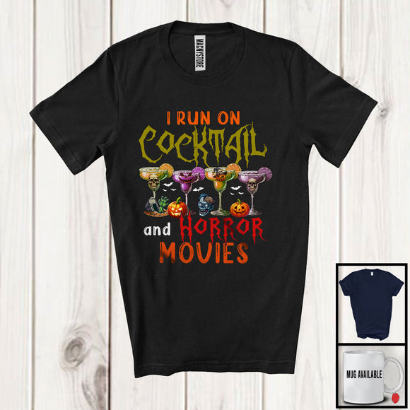 MacnyStore - I Run On Cocktail And Horror Movies; Creepy Halloween Costume Drinking; Family Group T-Shirt