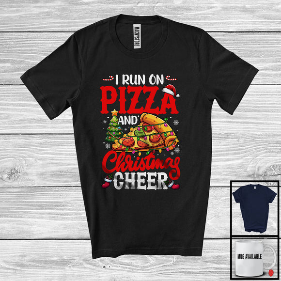 MacnyStore - I Run On Pizza And Christmas Cheer; Humorous X-mas Lights Santa Pizza; Food Lover T-Shirt