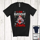 MacnyStore - I Still Believe In Santa; Humorous Christmas Lights Santa Anime Girl; Japanese Family Group T-Shirt