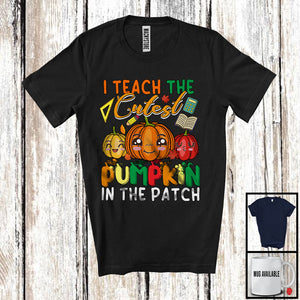 MacnyStore - I Teach For The Cutest Pumpkin In The Patch; Colorful Thanksgiving Pumpkins Teacher Group T-Shirt