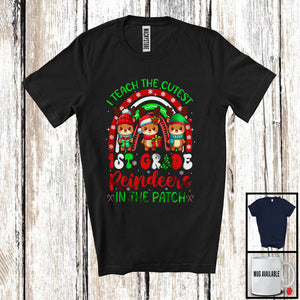 MacnyStore - I Teach The Cutest 1st Grade Pumpkins; Lovely Christmas Rainbow Three Reindeers; X-mas Teacher T-Shirt