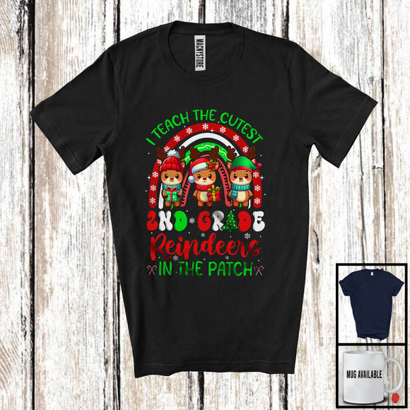 MacnyStore - I Teach The Cutest 2nd Grade Pumpkins; Lovely Christmas Rainbow Three Reindeers; X-mas Teacher T-Shirt