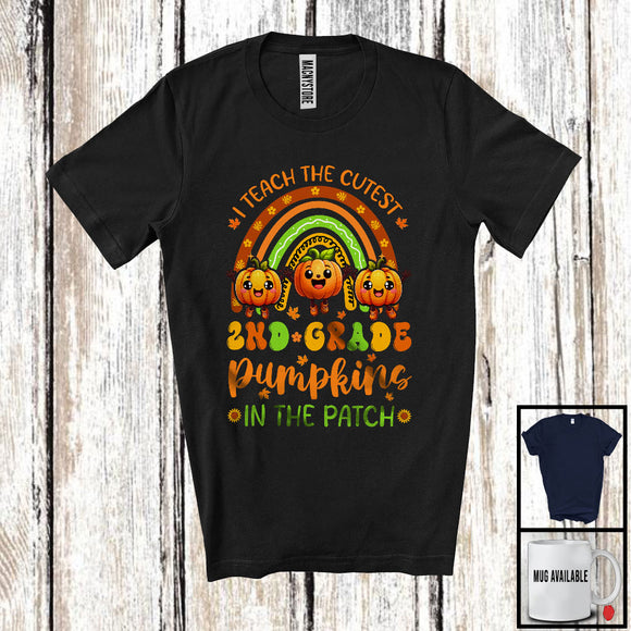 MacnyStore - I Teach The Cutest 2nd Grade Pumpkins; Lovely Thanksgiving Fall Rainbow Three Pumpkin; Teacher T-Shirt