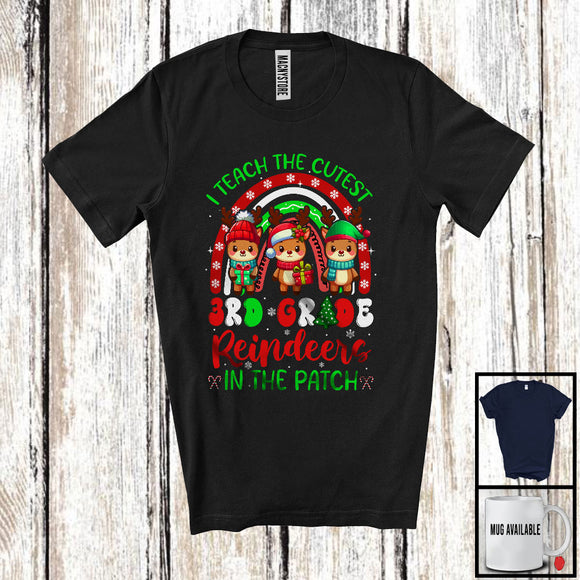 MacnyStore - I Teach The Cutest 3rd Grade Pumpkins; Lovely Christmas Rainbow Three Reindeers; X-mas Teacher T-Shirt