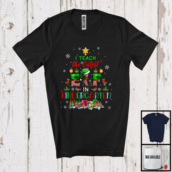 MacnyStore - I Teach The Cutest Elf In Kindergarten; Joyful Christmas Tree Elf Lover; Students Teacher Group T-Shirt