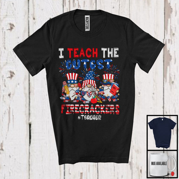 MacnyStore - I Teach The Cutest Firecracker, Adorable 4th Of July Patriotic Three Gnomes, Teacher Group T-Shirt