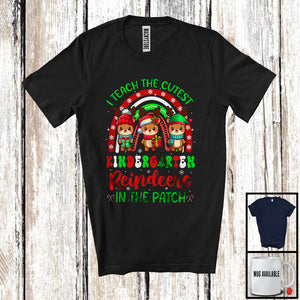 MacnyStore - I Teach The Cutest Kindergarten Reindeers; Lovely Christmas Rainbow Three Reindeers; X-mas Teacher T-Shirt