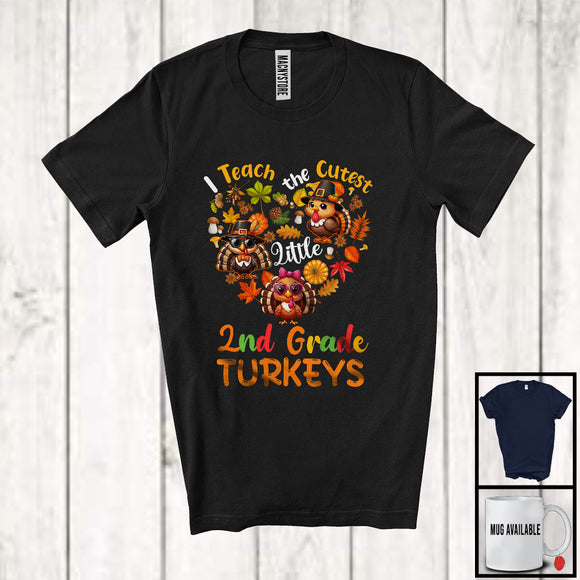 MacnyStore - I Teach The Cutest Little 2nd Grade Turkeys; Adorable Thanksgiving Turkey Heart Shape; Teacher T-Shirt