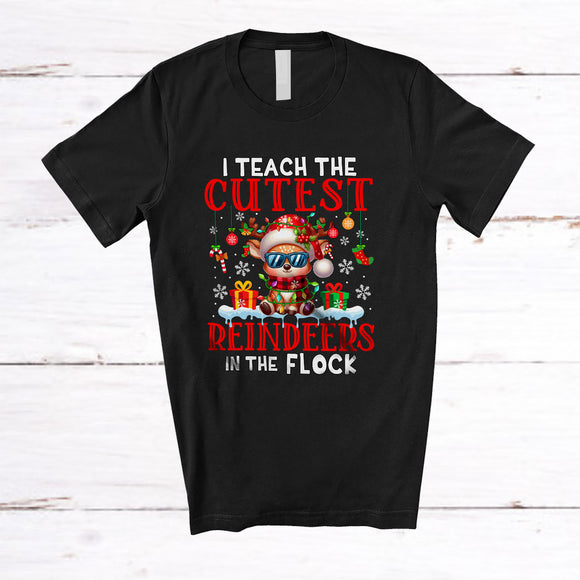 MacnyStore - I Teach The Cutest Reindeer; Amusing Christmas Lights Santa Reindeer; Teacher Family T-Shirt