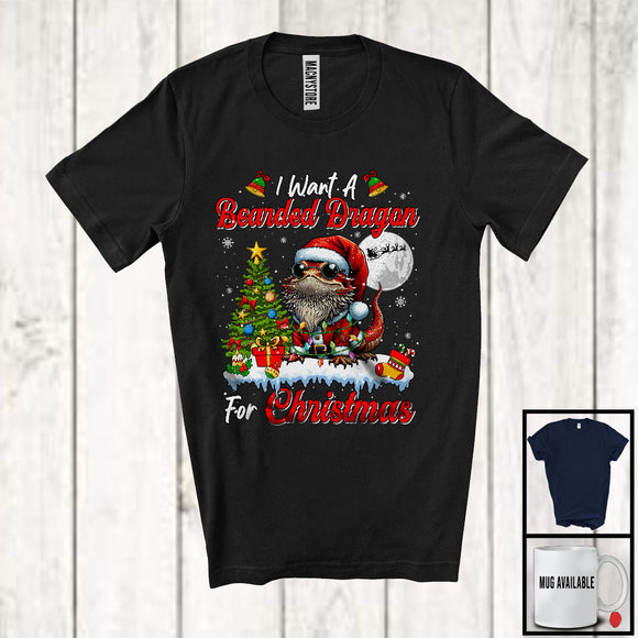 MacnyStore - I Want A Bearded Dragon For Christmas; Adorable X-mas Tree Santa Bearded Dragon Wild Animal Lover T-Shirt