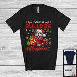 MacnyStore - I Want A Bulldog For Christmas; Adorable Santa Bulldog In X-mas Present Box; Family Group T-Shirt