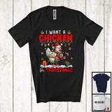 MacnyStore - I Want A Chicken For Christmas; Adorable X-mas Lights Santa Chicken Farmer; Family Group T-Shirt