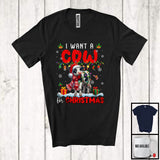 MacnyStore - I Want A Cow For Christmas; Adorable X-mas Lights Santa Cow Farmer; Family Group T-Shirt