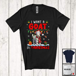 MacnyStore - I Want A Goat For Christmas; Adorable X-mas Lights Santa Goat Farmer; Family Group T-Shirt