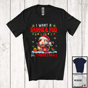 MacnyStore - I Want A Guinea Pig For Christmas; Adorable X-mas Lights Santa Guinea Pig Lover; Family Group T-Shirt