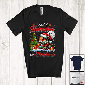 MacnyStore - I Want A Hamster For Christmas; Adorable X-mas Tree Santa Hamster Wild Animal Lover T-Shirt