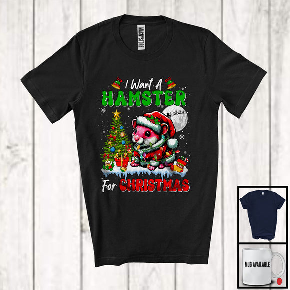 MacnyStore - I Want A Hamster For Christmas; Adorable X-mas Tree Santa Hamster Wild Animal; Women Family T-Shirt