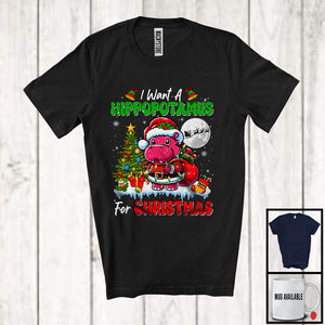 MacnyStore - I Want A Hippopotamus For Christmas; Lovely X-mas Tree Santa Hippo Wild Animal; Women Family T-Shirt