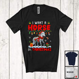 MacnyStore - I Want A Horse For Christmas; Adorable X-mas Lights Santa Horse Farmer; Family Group T-Shirt