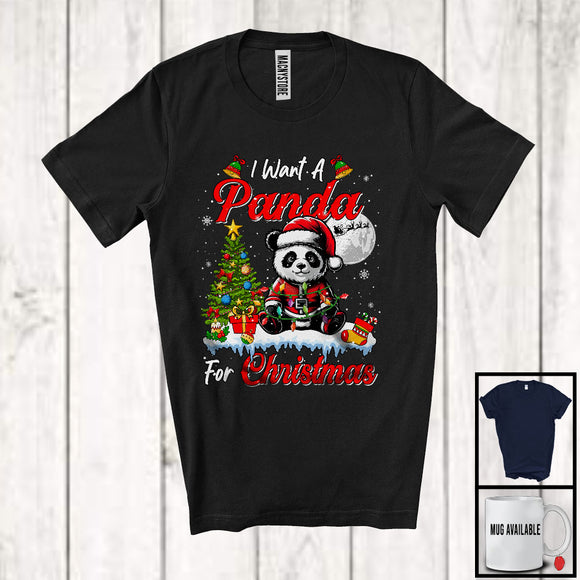 MacnyStore - I Want A Panda For Christmas; Adorable X-mas Tree Santa Panda Wild Animal Lover T-Shirt