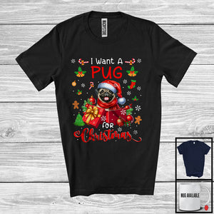 MacnyStore - I Want A Pug For Christmas; Adorable Santa Pug In X-mas Present Box; Family Group T-Shirt