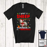 MacnyStore - I Want A Sheep For Christmas; Adorable X-mas Lights Santa Sheep Farmer; Family Group T-Shirt