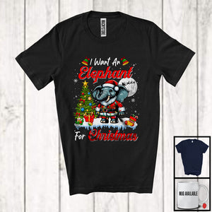 MacnyStore - I Want An Elephant For Christmas; Adorable X-mas Tree Santa Elephant Wild Animal Lover T-Shirt