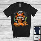 MacnyStore - I Want Hamburgers Right Meow, Humorous Halloween Costume Zombie Cat Face, Food Animal Lover T-Shirt