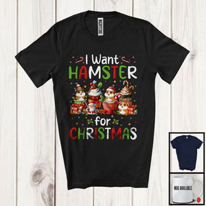 MacnyStore - I Want Hamsters; Wonderful Christmas Santa Hamster With Hot Coffee; Animal Lover X-mas Group T-Shirt