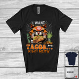 MacnyStore - I Want Taco Right Meow, Humorous Halloween Costume Zombie Cat Face, Food Animal Lover T-Shirt