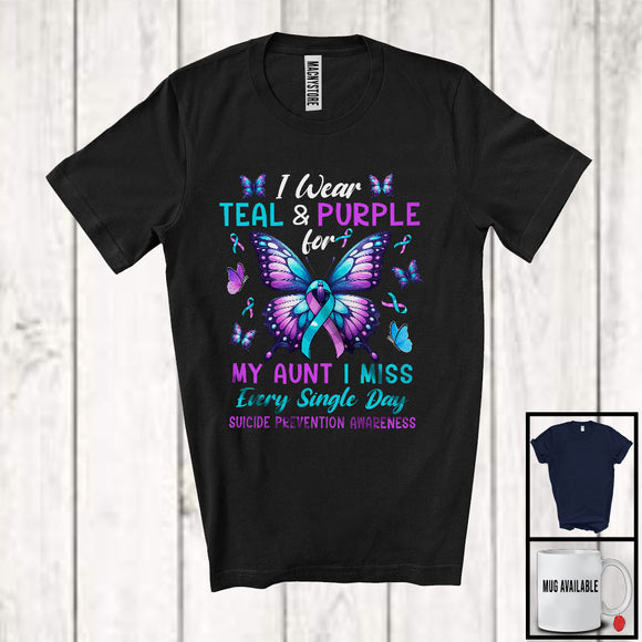 MacnyStore - I Wear Teal And Purple For My Aunt, Lovely Suicide Prevention Awareness Ribbon, Butterfly T-Shirt