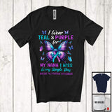 MacnyStore - I Wear Teal And Purple For My Nana, Lovely Suicide Prevention Awareness Ribbon, Butterfly T-Shirt