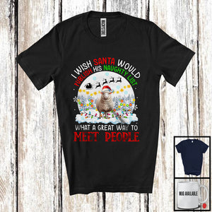 MacnyStore - I Wish Santa Would Publish His Naughty List; Lovely Christmas Moon Sheep Owner; X-mas Lights T-Shirt