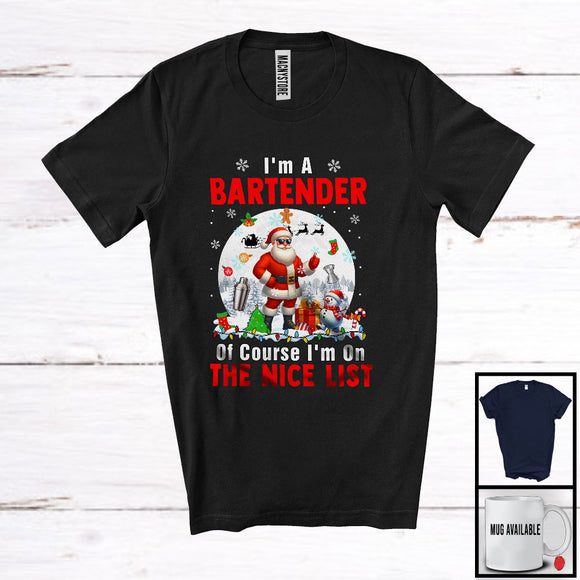 MacnyStore - I'm A Bartender I'm On The Nice List; Amazing Christmas Moon Santa Bartender Group; X-mas Jobs T-Shirt