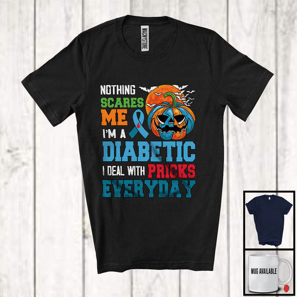 MacnyStore - I'm A Diabetic I Deal With Pricks Everyday; Scary Halloween Diabetic Blue Ribbon Pumpkin T-Shirt