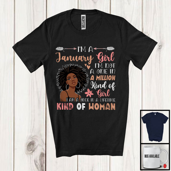 MacnyStore - I'm A January Girl Once In A Lifetime; Lovely Birthday African Afro Women; Black Family Group T-Shirt