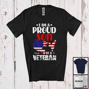 MacnyStore - I'm A Proud Son of A Veteran; Amusing Father's Day America USA Flag; Family Group T-Shirt