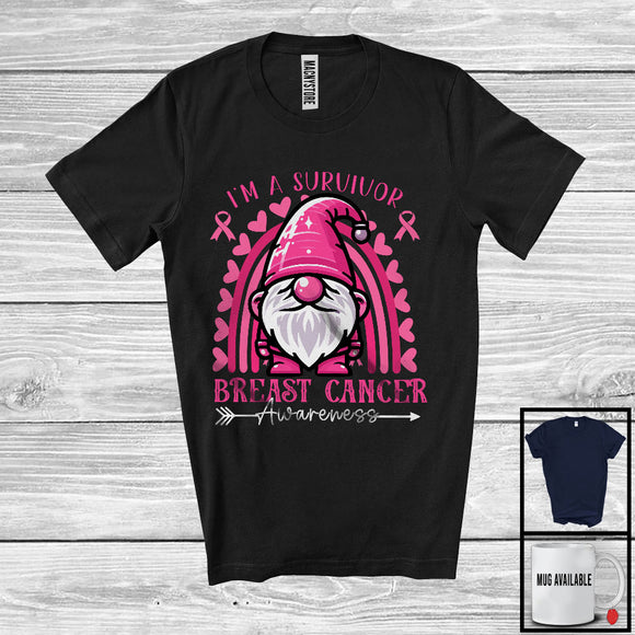 MacnyStore - I'm A Survivor Breast Cancer Awareness, Awesome Halloween Gnome Pink Ribbon, Rainbow Family T-Shirt