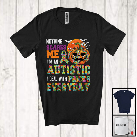 MacnyStore - I'm An Autistic I Deal With Pricks Everyday; Scary Halloween Autism Puzzle Ribbon Pumpkin T-Shirt