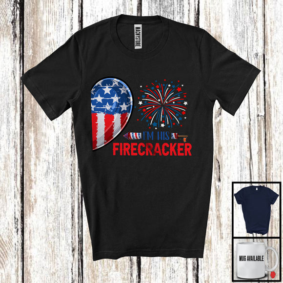 MacnyStore - I'm His Firecracker, Awesome 4th Of July American Flag Half Heart, Couple Family Patriotic T-Shirt